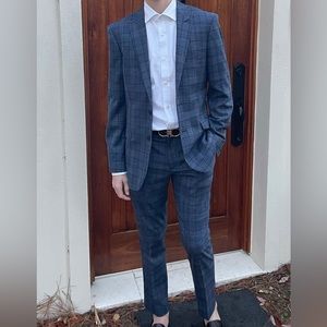 Mens Express Extra slim blue plaid suit